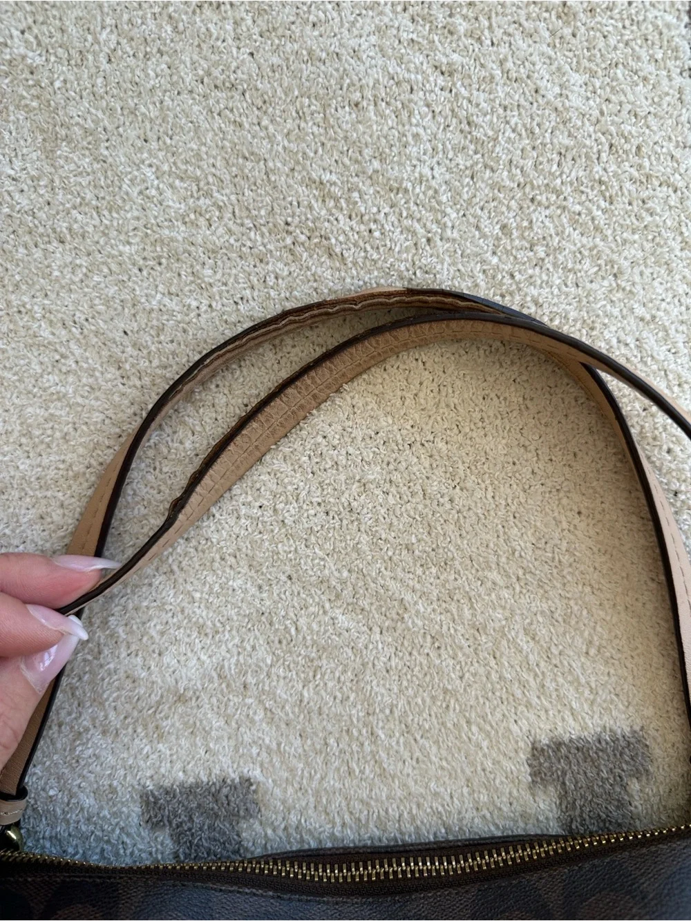 Coach Brown Signature Shoulder Bag with Tan Trim